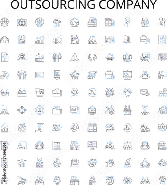Fototapeta Outsourcing company outline icons collection. outsourcing, company, consultancy, provider, contractor, supplier, specialist vector illustration set. service, offshoring, staff-leasing linear signs