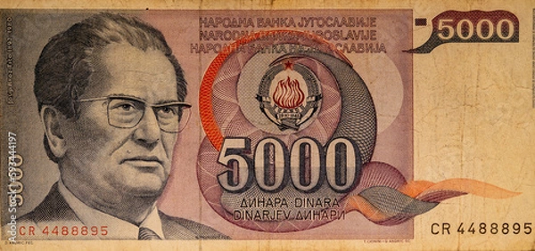 Obraz old color banknote of Yugoslavia of 5000 Dinars