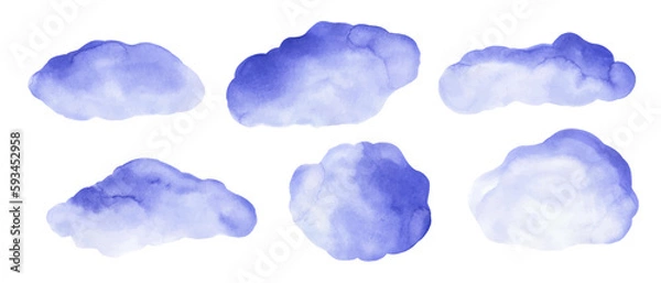 Fototapeta Violet watercolor abstract background, form, design element. Colorful hand painted texture, wash. Abstract clouds, sea, water texture.