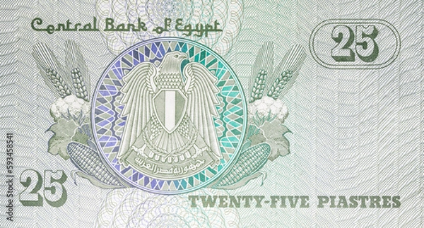 Obraz old Egypt banknote of 25 Piastres in color