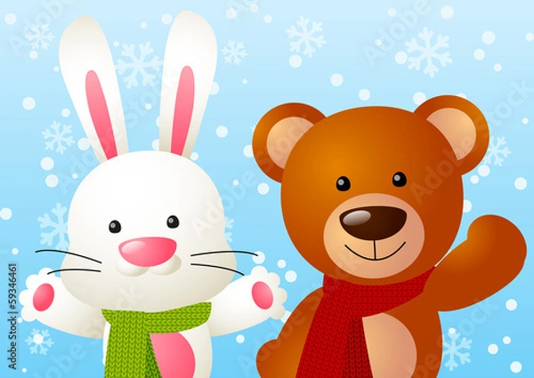 Obraz Funny rabbit with cute bear