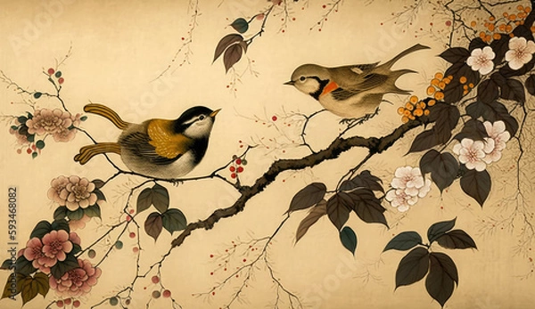 Obraz Serene Landscape, Japanese Painting Background AI Generated
