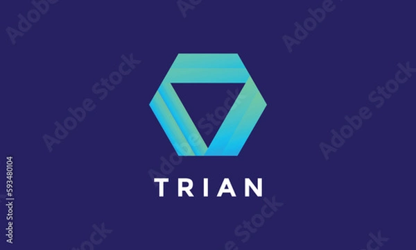 Fototapeta Logo vector hexagon triangle blue color minimalist concept technology secure design