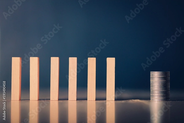 Obraz Wooden blocks and coins failed in background business idea for text