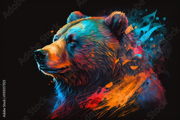 Obraz fantasy abstract portrait bear with a colorful, generative ai