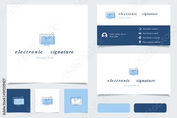 Fototapeta Electronic signature logo design with editable slogan. Branding book and business card template.