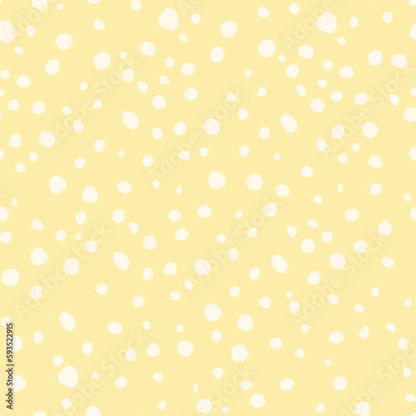 Fototapeta Seamless chaotic  polka dot, pink circles, pattern vector. Yellow background with white polka dots.