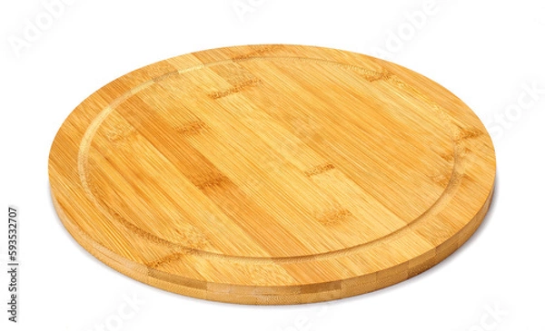 Obraz Image of a wooden board for the kitchen of an oval shape on a white background