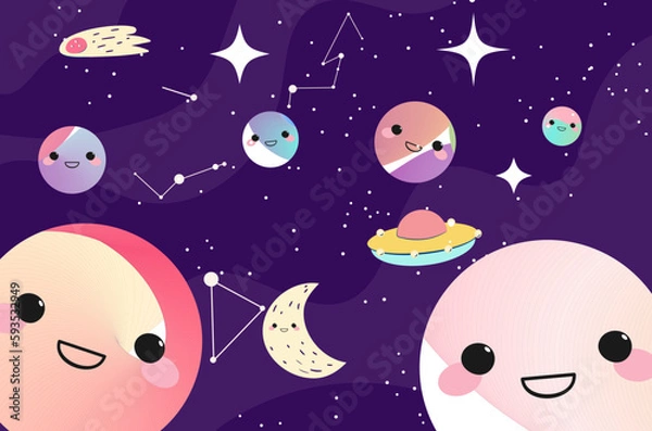 Fototapeta pattern with planets kawaii vector background