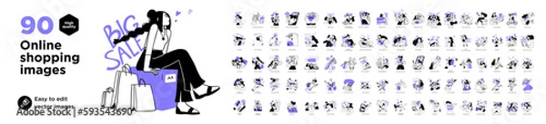 Fototapeta Online shopping and E-commerce concept set. Sale, orders, online payment, delivery, loyalty program.