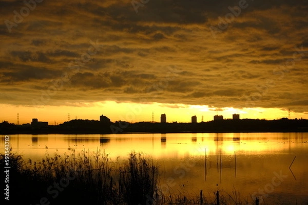 Obraz 印旛沼の夕焼け４