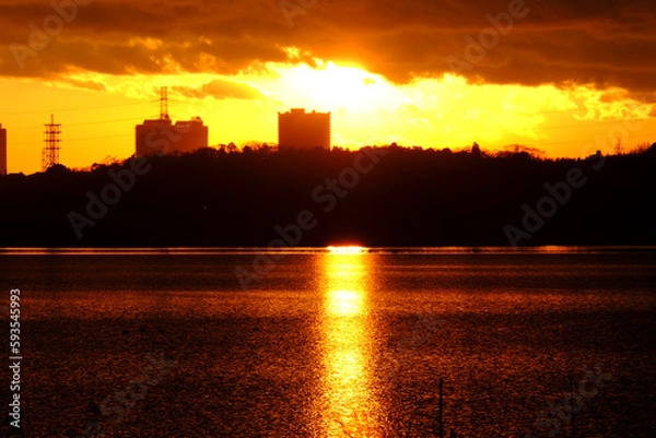 Obraz 印旛沼の夕焼け１２