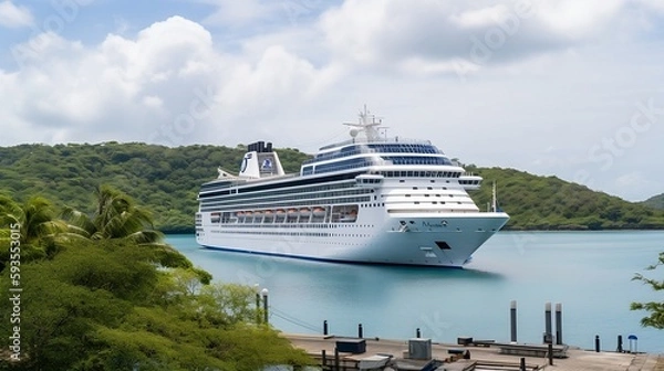 Fototapeta Luxury Cruise Ship in Caribbean Sea - Generative ai