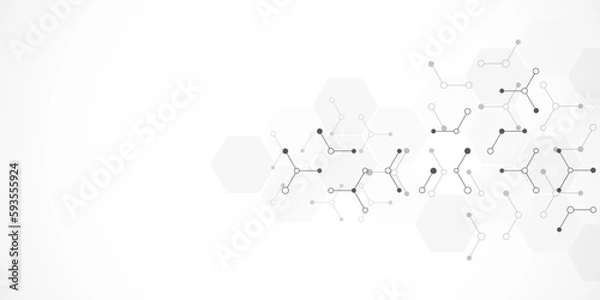 Fototapeta Genetic engineering and molecular structure, hexagon DNA network, science chemical and biotechnology concept, innovation technology, healthcare, and medicine design.