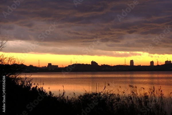 Obraz 印旛沼の夕焼け４０