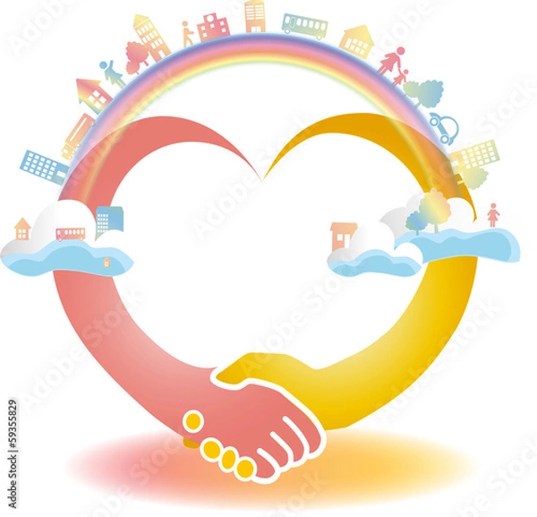 Obraz ハート型に手をつなぐ　虹