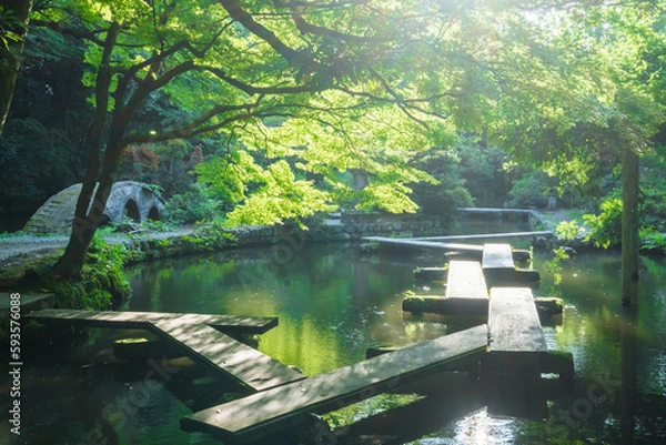 Obraz 金沢 夏の日差しが降り注ぐ尾山神社の神苑ともみじ