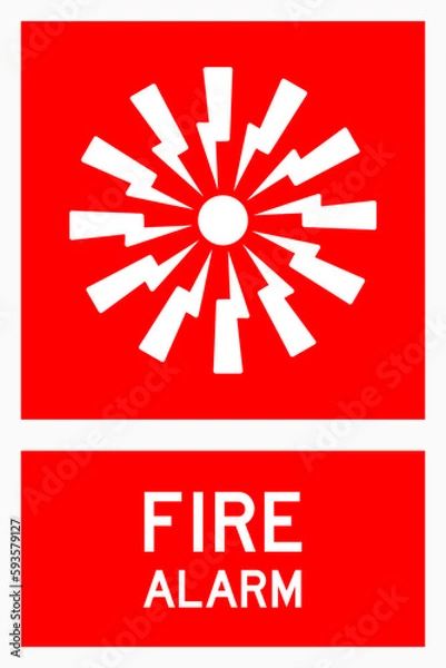 Fototapeta isolated emergency alarm, fire safety symbols on red rectangle board notification sign for pictograms, icon, label, logo or package industry etc. flat style vector design.