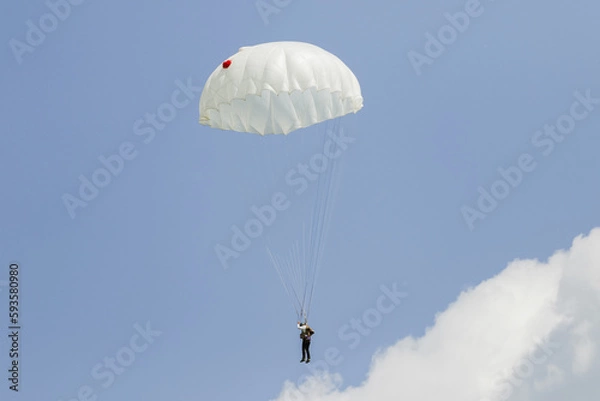 Obraz skydiver in the sky with a round landing parachute