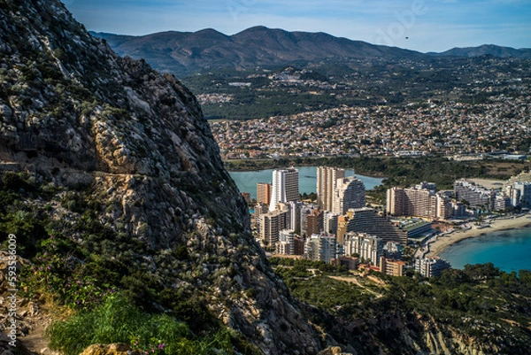 Fototapeta View from Ifach Rock to the sea, la Fossa beach and Calpe apartment buildings