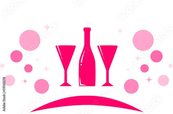 Obraz red holiday icon with two glass and bottle silhouette