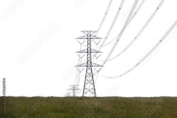 Fototapeta Electric pylon isolated on white background..