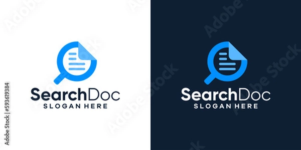 Fototapeta Magnifying glass logo design template with document graphic design vector illustration. Symbol, icon, creative.