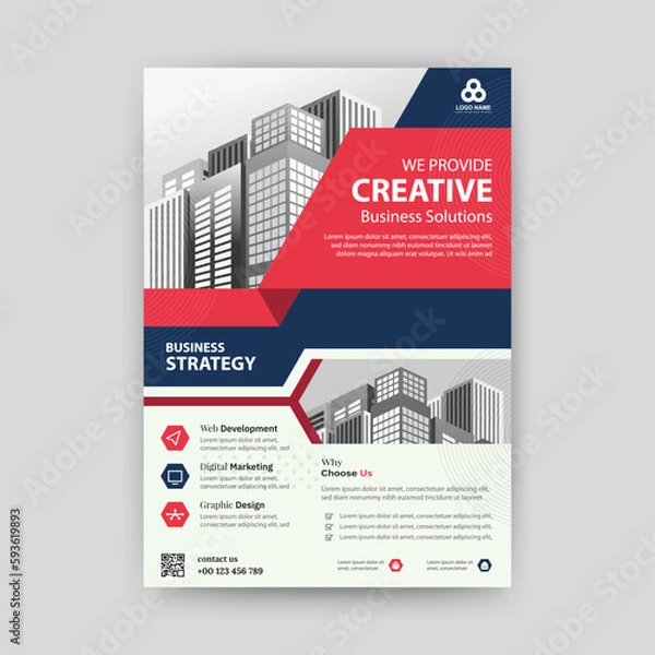 Fototapeta Webinar flyer template with red and blue color, size a4. Vector