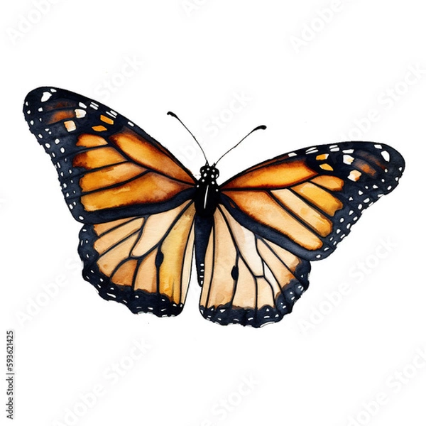 Fototapeta Watercolor monarch butterfly. generative ai