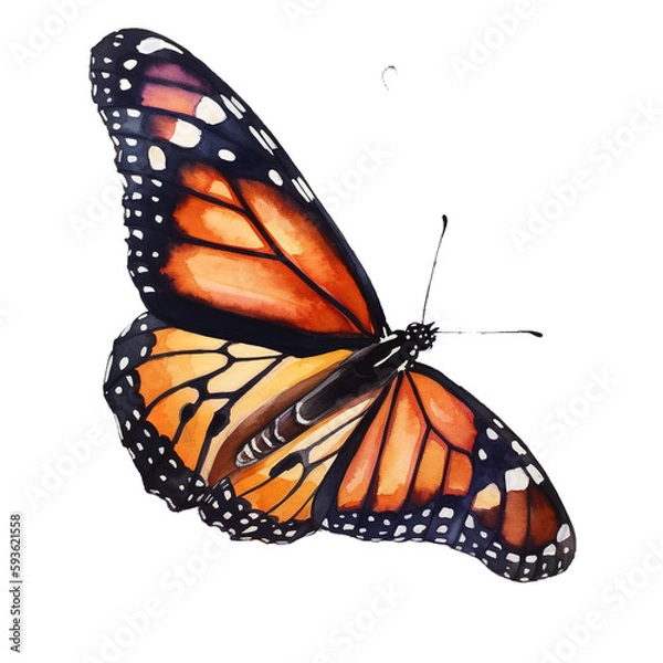 Fototapeta Watercolor monarch butterfly. generative ai