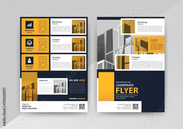 Fototapeta business brochure flyer design layout template A4, blur background, Template vector design for Magazine, Poster, Corporate Presentation, Portfolio, Flyer infographic, layout modern in yellow