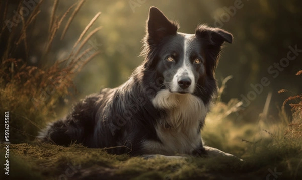Fototapeta photo of lying border collie in its natural habitat. Generative AI