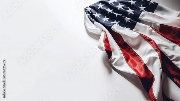 Obraz American Flag close frame, White background. Generative AI