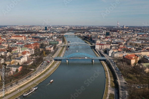 Fototapeta Cracow aerial view of Vistula and bridges