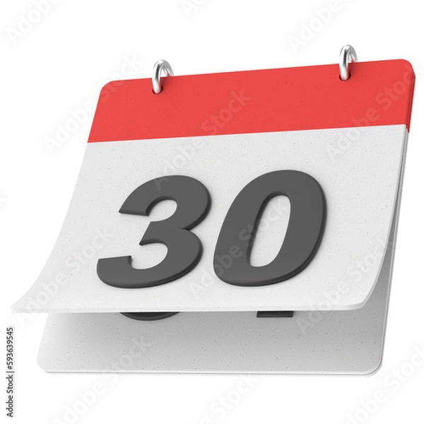 Fototapeta 30th. Thirtieth day of month. Calendar. 3D illustration.