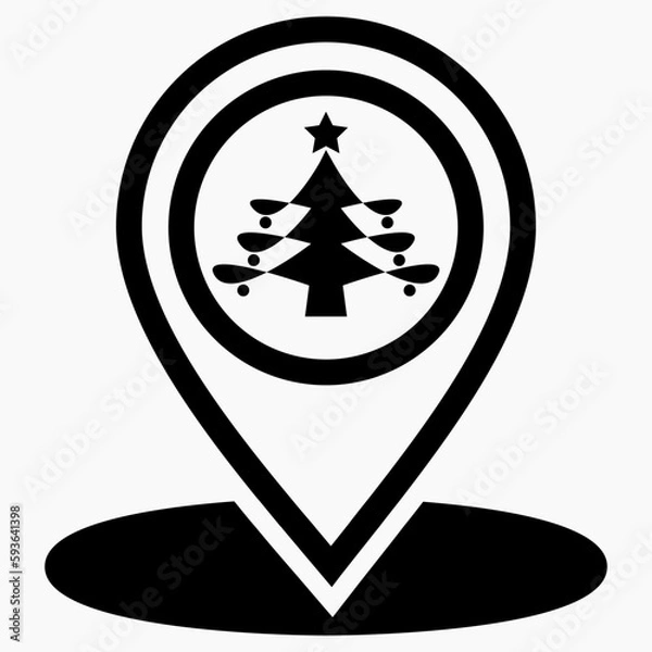 Obraz Christmas tree location icon. Place of Christmas market. Place on the map of Christmas trees. Vector icon.