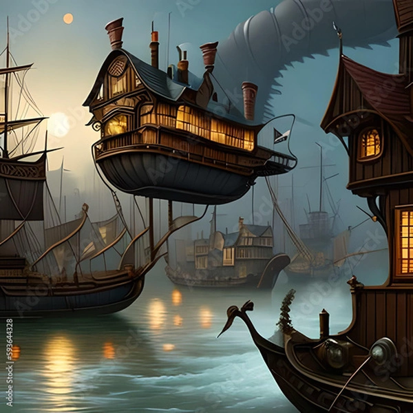 Fototapeta The flying ship. Generative AI