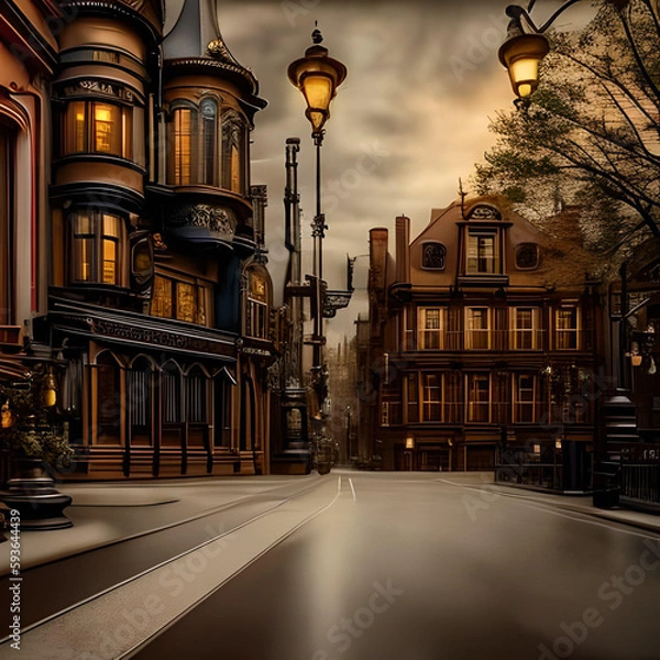 Fototapeta Street in the night. Generative AI