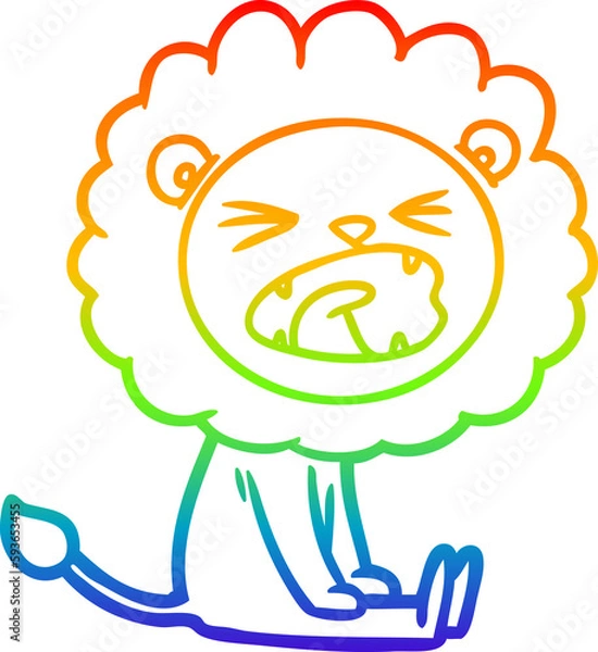 Obraz rainbow gradient line drawing cartoon angry lion