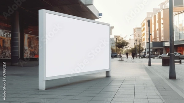 Fototapeta Empty blank white mockup signboard for public shopping. Al generated