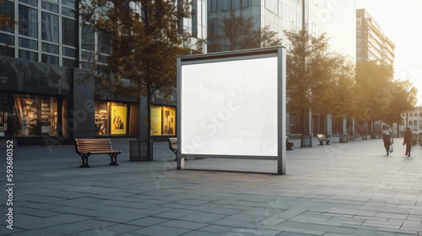 Fototapeta Empty blank white mockup signboard for public shopping. Al generated
