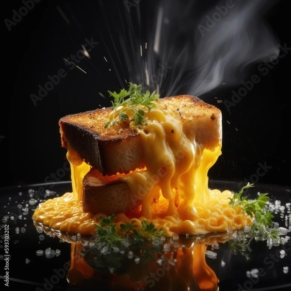 Fototapeta Macaroni Crusted Garlic Bread Grilled Cheese- Generative Ai Illustration
