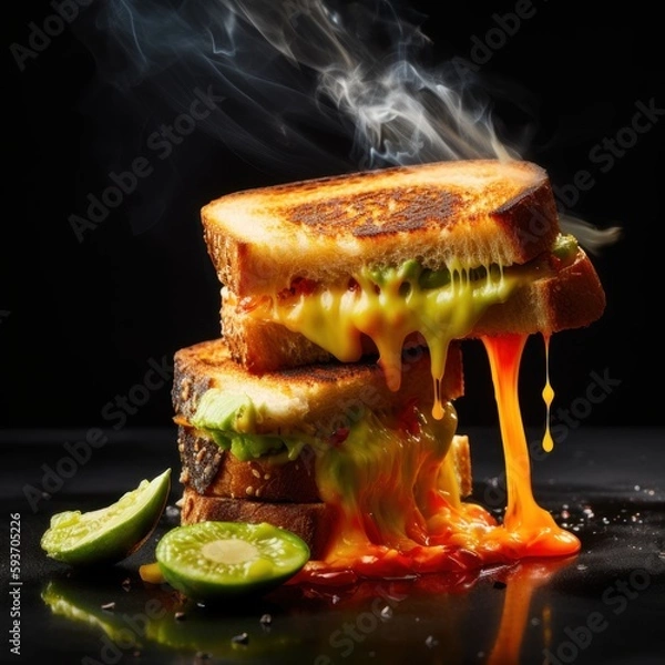 Fototapeta Spicy Mexican Avocado Cheese Melt - Generative Ai Illustration