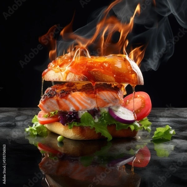 Fototapeta Flaming Glazed Stuffed Lox and Bagel - Generative Ai Illustration
