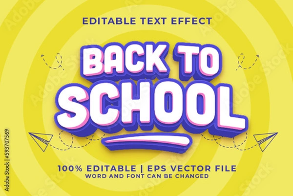 Fototapeta Back To School 3d Editable Text Effect Cartoon Comic Style Premium Vector