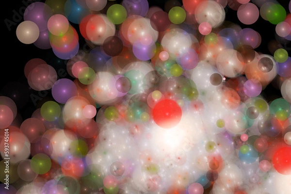 Fototapeta Multi-colored bright pattern of small balls on a black background. Abstract fractal 3D rendering