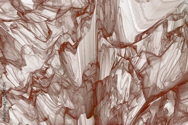 Fototapeta Dark red pattern of crooked waves on a white background. Abstract fractal 3D rendering