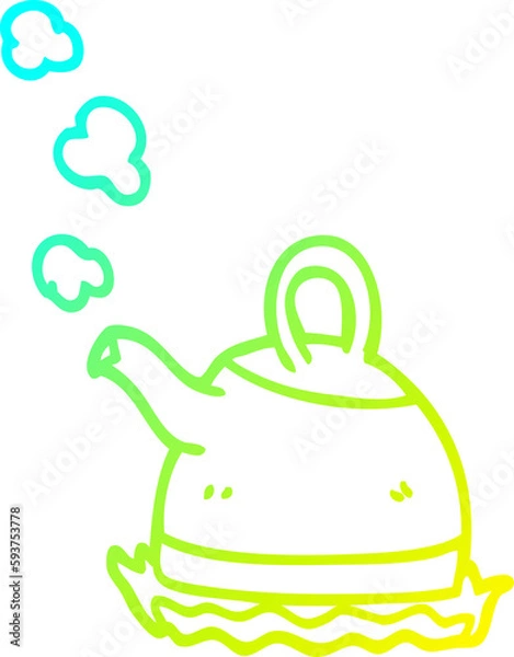 Fototapeta cold gradient line drawing cartoon kettle on stove