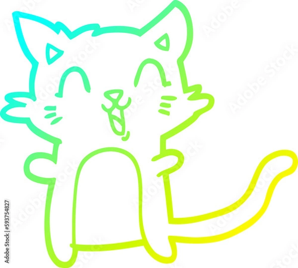 Fototapeta cold gradient line drawing cartoon happy cat