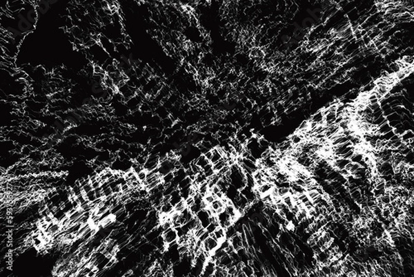 Fototapeta White pattern of crooked waves on a black background. Abstract fractal 3D rendering